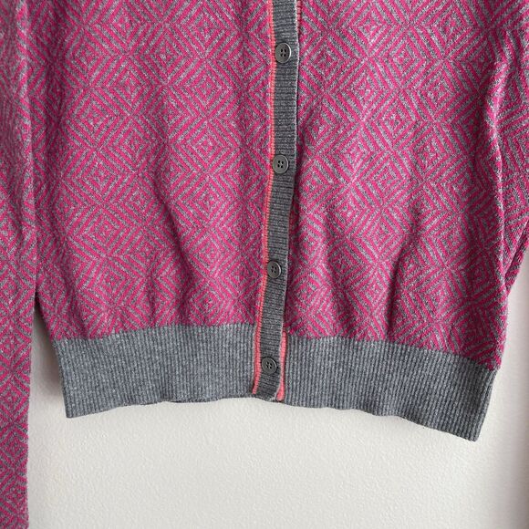 CAbi Meg Pink Gray Diamond Print Knit Women's Button Up Cardigan Sweater Size S - Picture 3 of 10